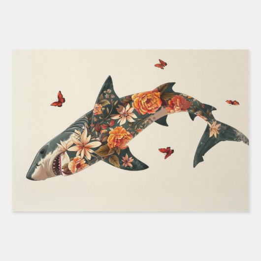 Dekoupage der Blume bedeckte Haie Geschenkpapier Set (Vorderseite)