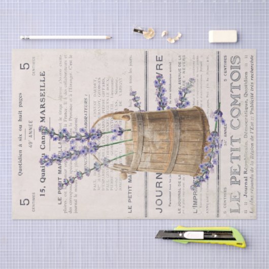 Dekoupage der französischen Lavender Bloom Bucket Seidenpapier (Handwerk)