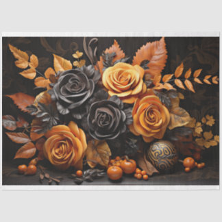Dekoupage der Halloween-Orange- und Black-Rose Seidenpapier