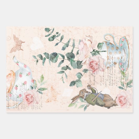Dekoupage der Mad Hatter-Alice im Wunderland Geschenkpapier Set (Vorderseite 2)