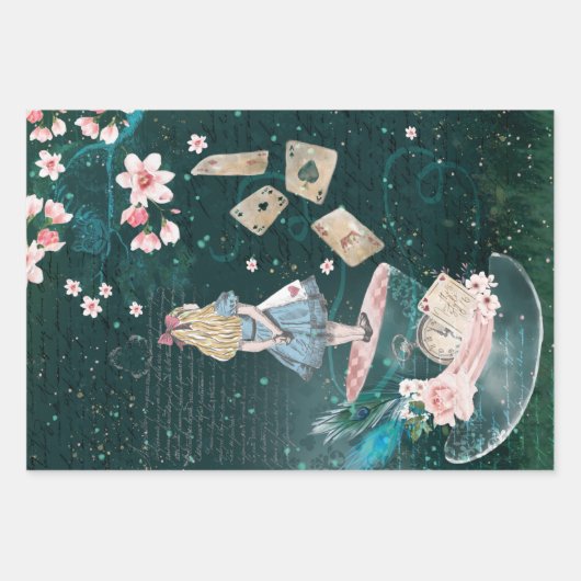 Dekoupage der Mad Hatter-Alice im Wunderland Geschenkpapier Set (Vorderseite)