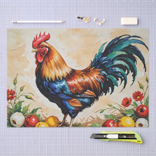 Dekoupage der Rooster-Acrylmalerei Seidenpapier (Handwerk)
