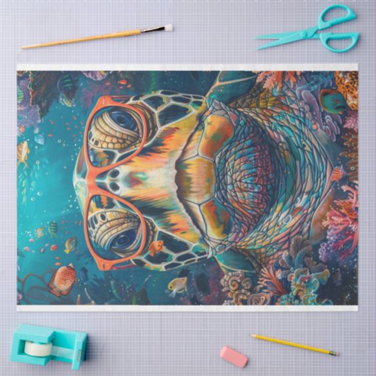 Dekoupage der spektakulären Meeresschildkröte mit Seidenpapier (Basteln)