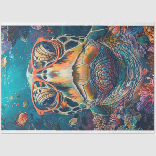 Dekoupage der spektakulären Meeresschildkröte mit Seidenpapier (Vorderseite)