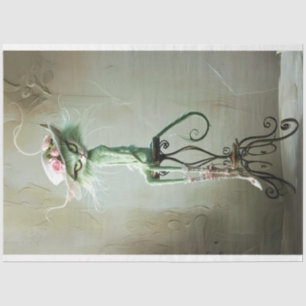 Dekoupage der Vintagen Furry Sage Grüne Katze Seidenpapier