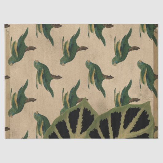 Dekoupage der Vintagen Grün- und Gelbvögel Seidenpapier (Vorderseite)