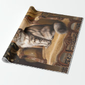 Dekoupage der Vintagen Katzenmalerei in Regal Pers Geschenkpapier (Ungerollt)