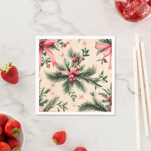 Dekoupage der Vintagen Pinkmas Branchen Bows & Ber Serviette (Beispiel)