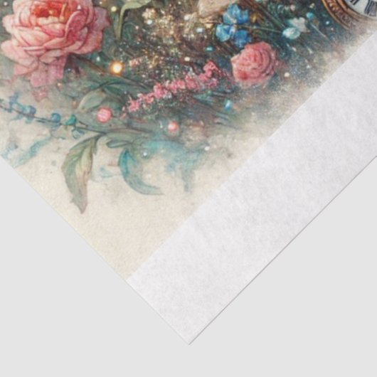 Dekoupage der weißen Rabbinenwald-Uhr Seidenpapier (Ausschnitt)