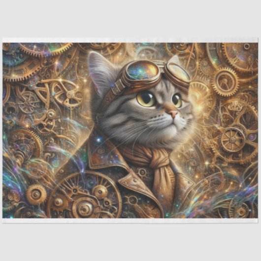 Dekoupage der Whimsical Mechanical Steampunk Cat Seidenpapier (Vorderseite)