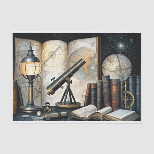 Dekoupage des Astronomen-Studios Globe Telescope Seidenpapier (Vorderseite)