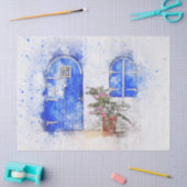 Dekoupage des blauen Fensters und der Tore Seidenpapier (Basteln)