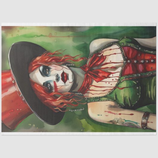 Dekoupage des Green und Red Circus Ring Leader Seidenpapier (Vorderseite)