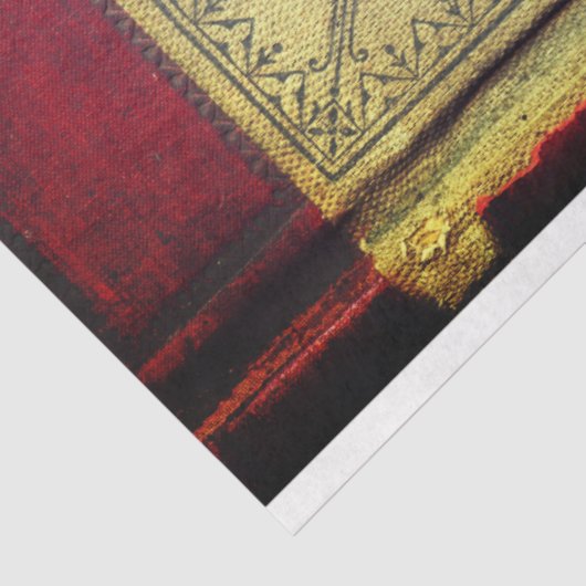 Dekoupage des roten Buchdeckels Seidenpapier (Ausschnitt)