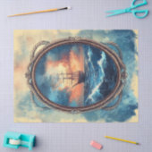 Dekoupage des Schiffs auf der Stormy Sea Rope Seidenpapier (Basteln)