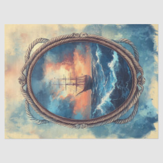 Dekoupage des Schiffs auf der Stormy Sea Rope Seidenpapier
