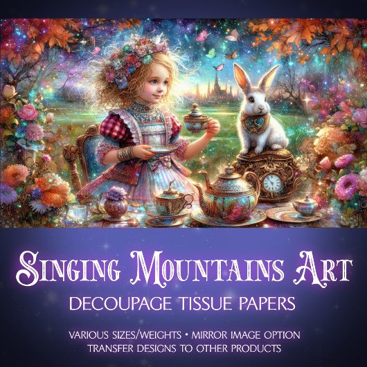 Dekoupage des verzauberten Alice's Bunny Tee Party Seidenpapier