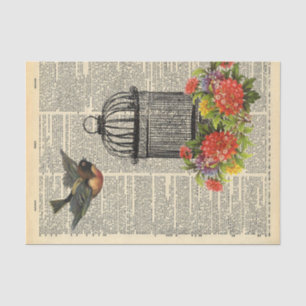 Dekoupage des Vintagen Wörterbuchpakets zum Vogelk Seidenpapier