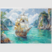 Dekoupage des Whimsical Vintag Nautical Pirate Shi Seidenpapier (Vorderseite)