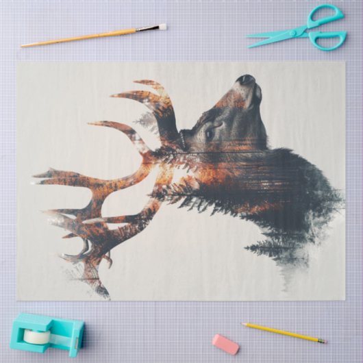 Dekoupage Double Exposure Deer Profile Seidenpapier (Basteln)
