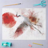 Dekoupage Eleganter japanischer Kran und rote Sonn Seidenpapier (Basteln)