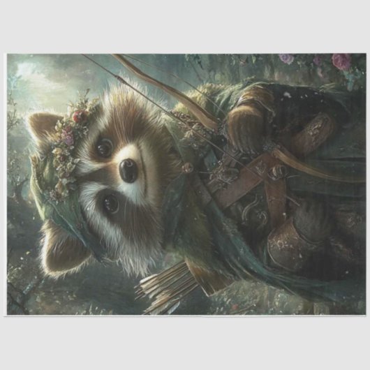 Dekoupage Enchanted Racoon Forest Archer Seidenpapier (Vorderseite)