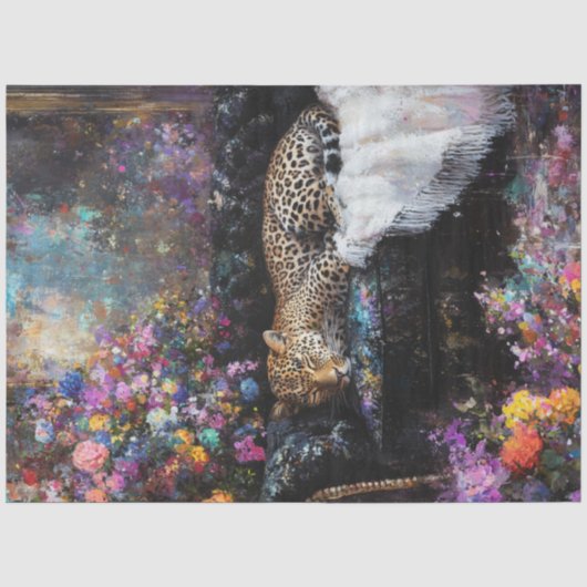 Dekoupage Fantasievoller Leopard im Luxus Seidenpapier (Vorderseite)