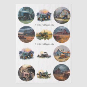 Dekoupage Farm Life 4" Untersetzer-Set Rustikal Seidenpapier