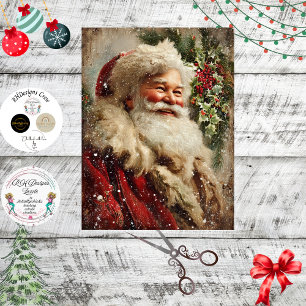 Dekoupage Festlicher Weihnachtsmann Stechpalmenbau Seidenpapier