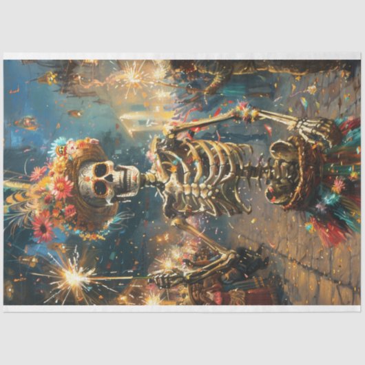 Dekoupage Fiesta des Toten Halloween-Skeletts Seidenpapier (Vorderseite)