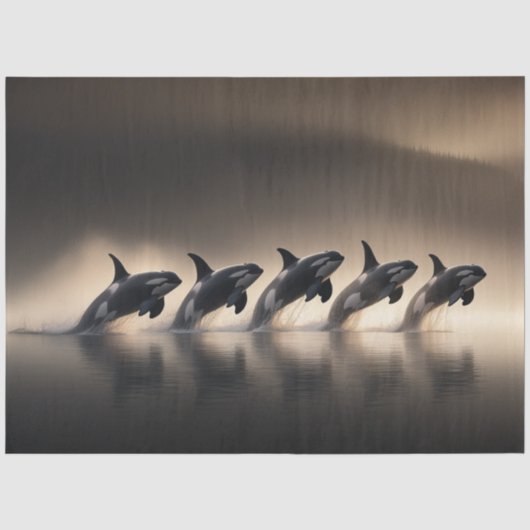 Dekoupage Five Orcas Synchronized Display Ocean Seidenpapier (Vorderseite)