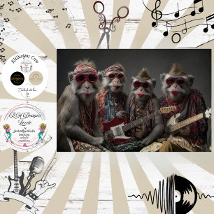 Dekoupage Funky Monkey Rockers Band Boho Kunst  Seidenpapier