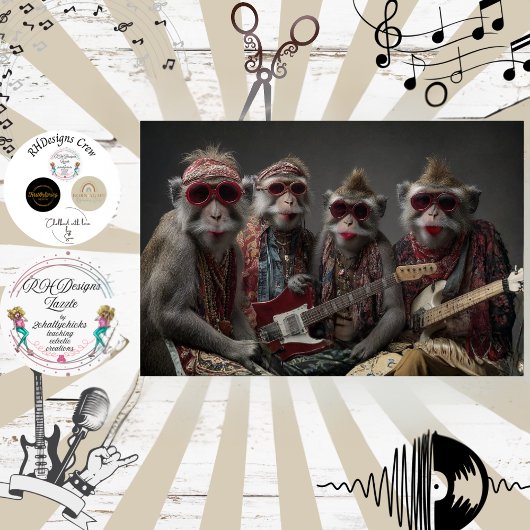 Dekoupage Funky Monkey Rockers Band Boho Kunst Seidenpapier