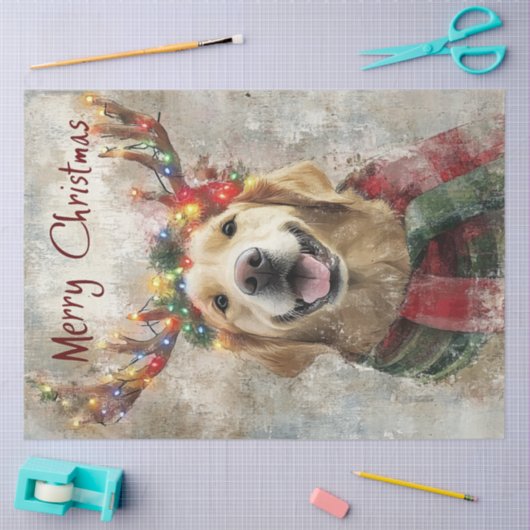 Dekoupage Golden Retriever Antlers & Christmas Seidenpapier (Basteln)