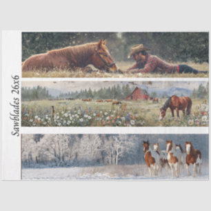 Dekoupage Handsäge Design Cowboy, rotes Stall, Pfe Seidenpapier
