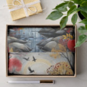 Dekoupage - Herbstwald, Fluss und Mond - Seidenpapier (Geschenk)