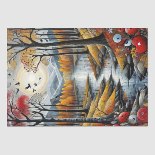 Dekoupage - Herbstwald, Fluss und Mond - Seidenpapier (Vorderseite)