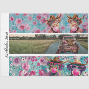 Dekoupage Highland Bubble Gum Truck Handsäge Seidenpapier