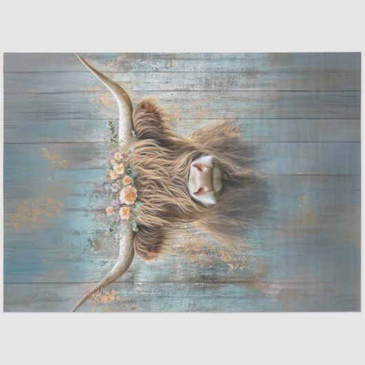 Dekoupage Highland Cow Bauernstil Seidenpapier (Vorderseite)