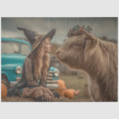 Dekoupage Highland Cow & Hexenlandschaft Szene Seidenpapier (Vorderseite)