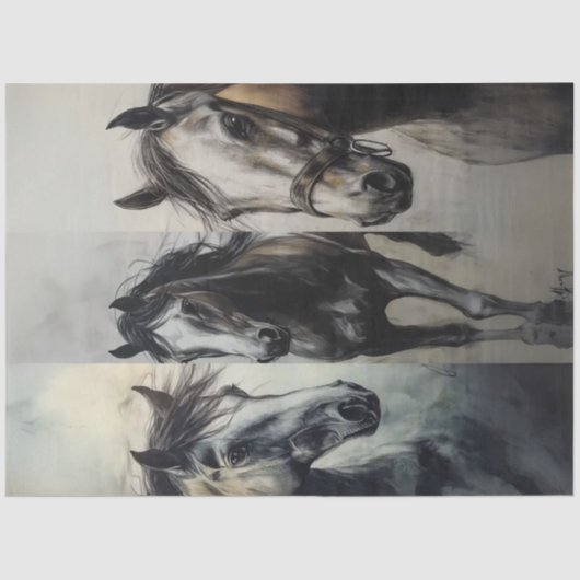 Dekoupage Holzkohle Horse Collage Rustikale Kunst Seidenpapier (Vorderseite)