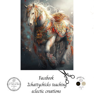 Dekoupage Intricate White Horse & Verschönerungen Seidenpapier