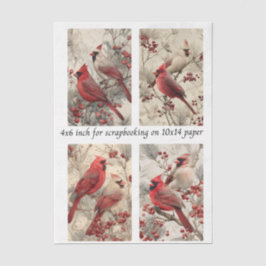 Dekoupage Kardinalpaneele 4x6" & 4 Designs Seidenpapier