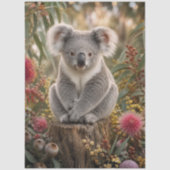 Dekoupage Koala Wildblumen auf Baumstumpf Botanisc Seidenpapier (Vorderseite)