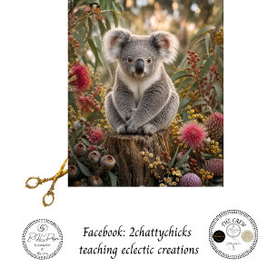Dekoupage Koala Wildblumen auf Baumstumpf Botanisc Seidenpapier