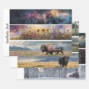 Dekoupage Kosmischer Bison Wildblumen Handsäge Des Geschenkpapier Set