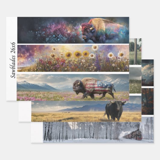 Dekoupage Kosmischer Bison Wildblumen Handsäge Des Geschenkpapier Set (Set)