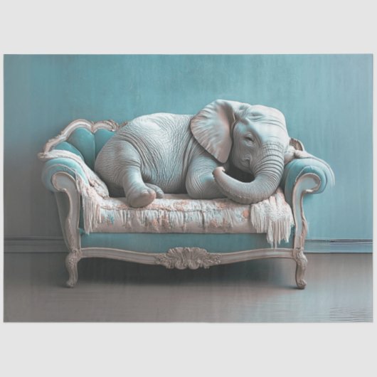 Dekoupage Landscape Elephant auf Vintagem Sofa Seidenpapier (Vorderseite)