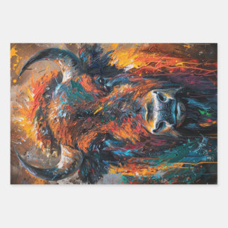 Dekoupage Lebendige Bison-Abstraktmalerei Geschenkpapier Set