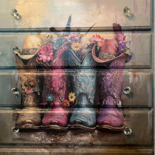 Dekoupage Lebendiger Western Stiefel Rosa Türkis Seidenpapier